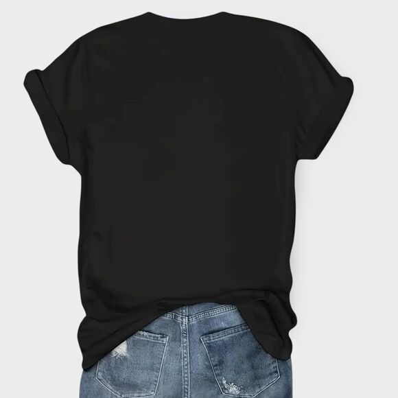 Pink hearts, leopard prints, flower & LOVE! Crew neck graphic black tee shirt - Picture 3 of 13